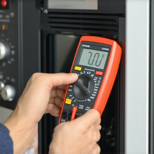 Technician diagnosing an oven control board with a multimeter