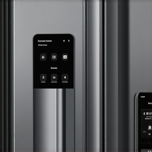 Smart Refrigerator Diagnostic System Refrigerator with digital diagnostic display connected to smartphone for monitoring