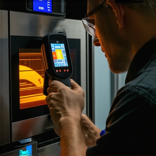 Advanced Diagnostic Tools in Modern Oven Repair Technician employing thermal imaging for precise oven diagnostics in a professional setting.