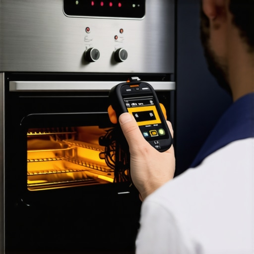 Technician using thermal imaging to diagnose oven issues with high-tech tools