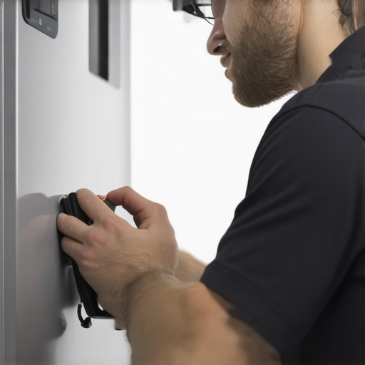 Technician using advanced diagnostic tools on refrigerator.