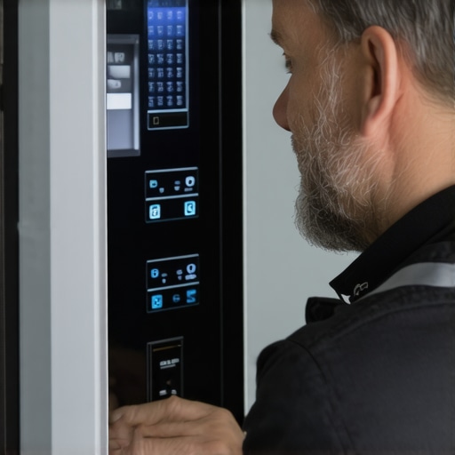 Technician analyzing fridge error codes on control panel for maintenance