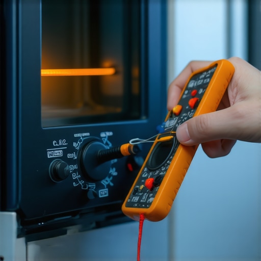 A technician testing oven heating element with a multimeter