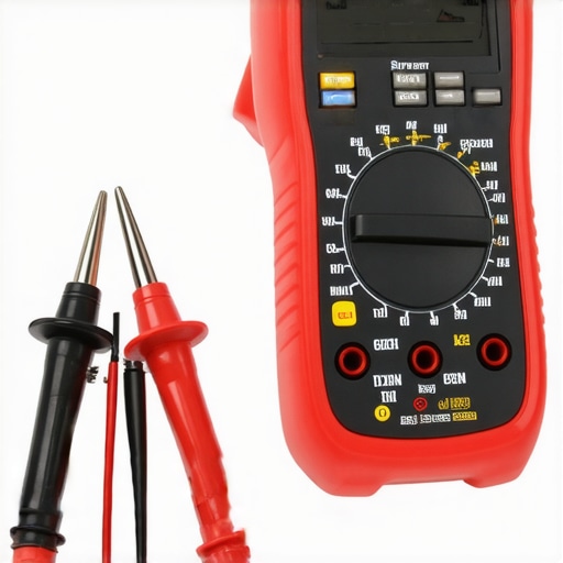 A technician's workspace with a digital multimeter and thermal probe, demonstrating diagnostic tools for appliances.