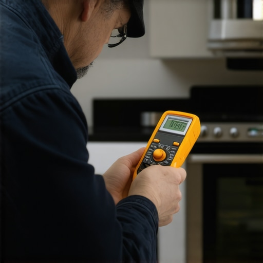 Person testing appliances with multimeter and infrared thermometer