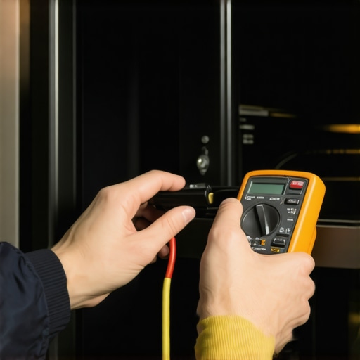 Technician testing oven wiring with multimeter during troubleshooting
