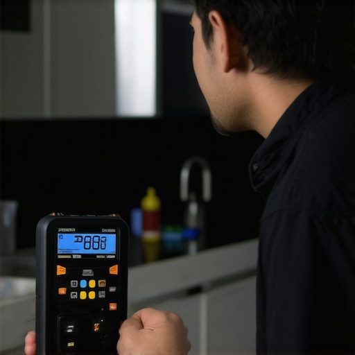 Technician performing diagnostics on a refrigerator with specialized tools.
