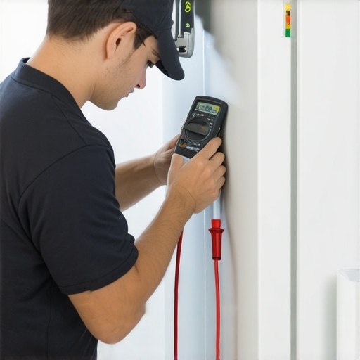 Homeowner testing fridge components with a multimeter