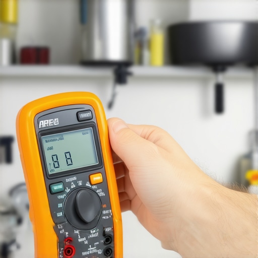 A person testing an oven's heating element using a multimeter and IR thermometer
