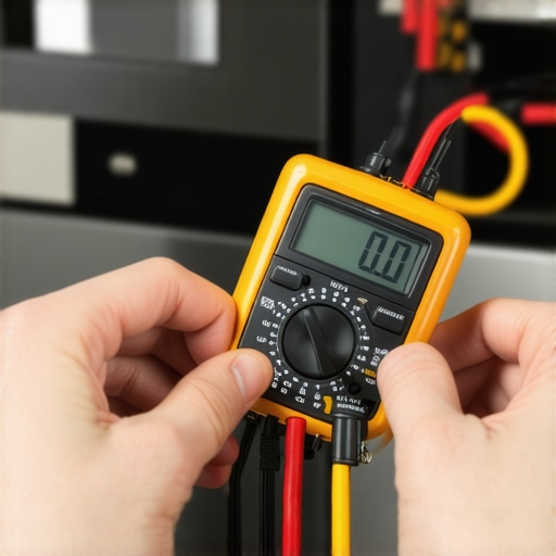 Technician using multimeter on oven heating element