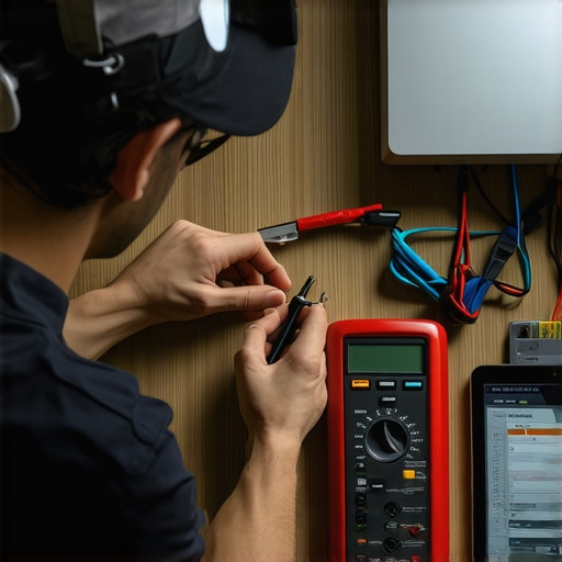 Professional Appliance Diagnostic Tools in Action Technician using multimeter and software to troubleshoot appliances
