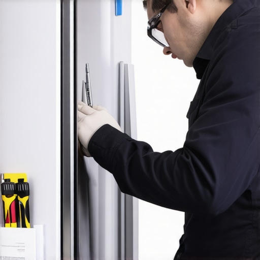 Technician checking refrigerator components using diagnostic tools