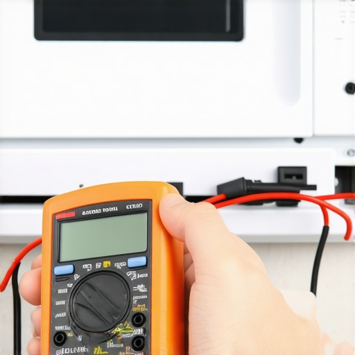 Person testing oven wiring with a multimeter to diagnose heating issues