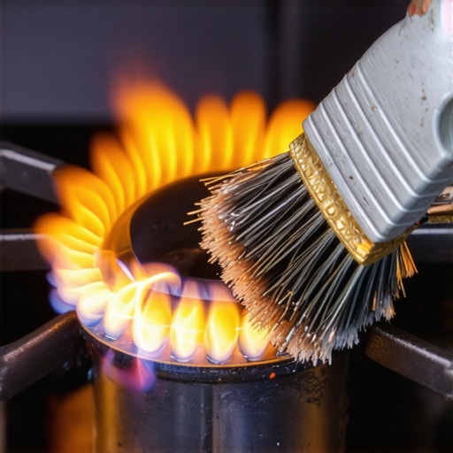 Technician cleaning a range burner igniter with a brush