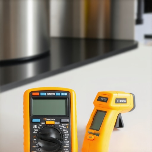 Multimeter and infrared thermometer used for appliance diagnostics
