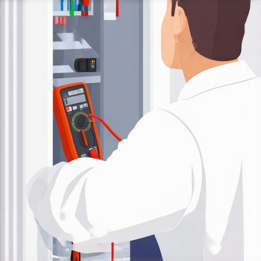 Person using a multimeter on a refrigerator component for diagnostics