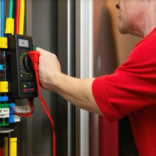 Technician testing fridge compressor relay with multimeter