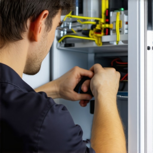 Technician testing refrigerator compressor to identify faults