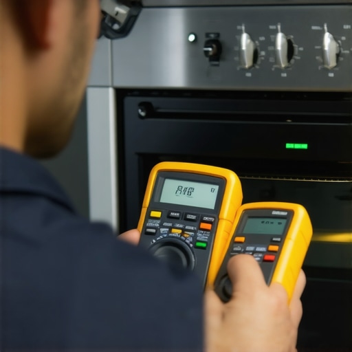 Technician using multimeter to check oven humidity sensor