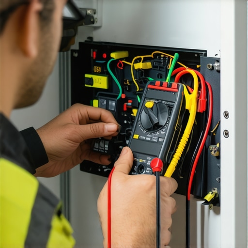 Technician testing fridge control board with multimeter, focusing on electrical components.