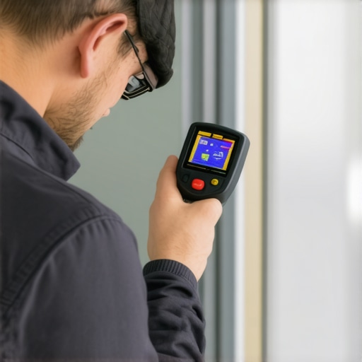Technician scanning oven or refrigerator with a thermal camera for early fault detection.