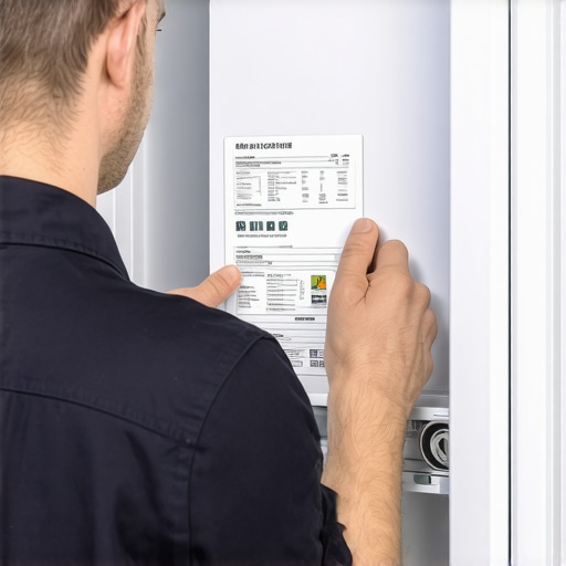 Technician inspecting the inside panel of a refrigerator for diagnostic information.