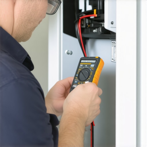 Technician testing refrigerator compressor with multimeter