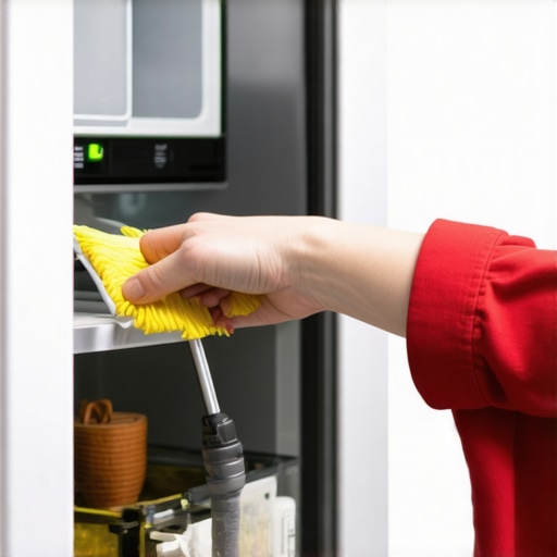 Cleaning Refrigerator Coils Person cleaning fridge coils with brush and vacuum
