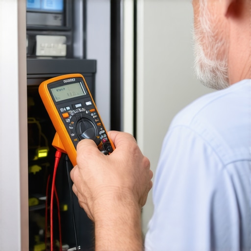 A person testing appliance electrical parts with a multimeter, emphasizing expert diagnostic procedures.