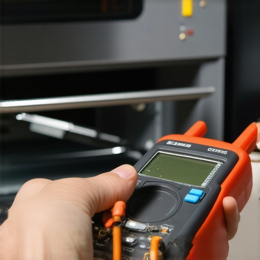 Technician testing oven element with multimeter