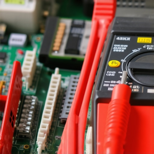A professional-quality multimeter measuring an appliance control board