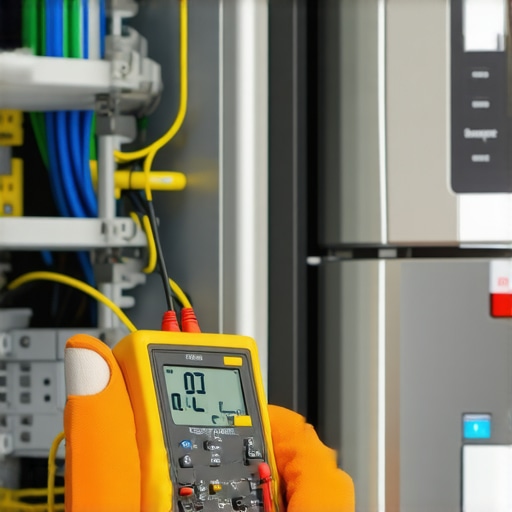 Technician using a multimeter to diagnose kitchen appliances