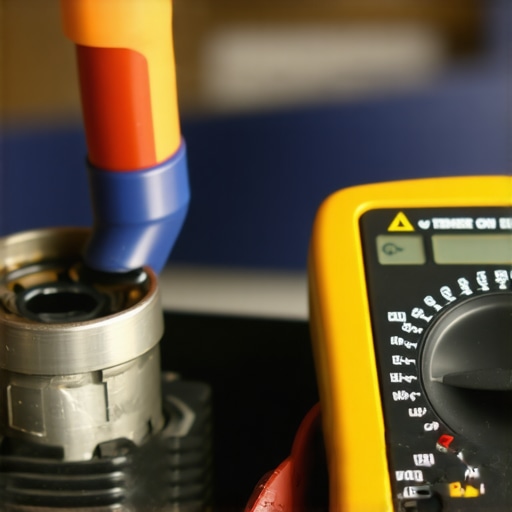 Person testing stove ignition coil with multimeter during repair