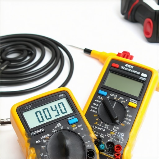 Detailed shot of a professional multimeter testing an oven's heating element to ensure proper functioning.