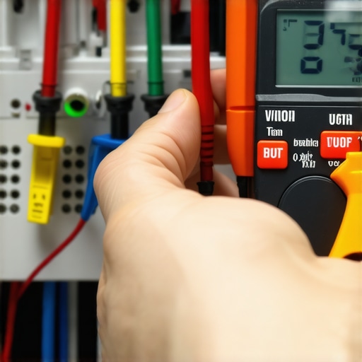 A person testing an appliance circuit with a multimeter for troubleshooting