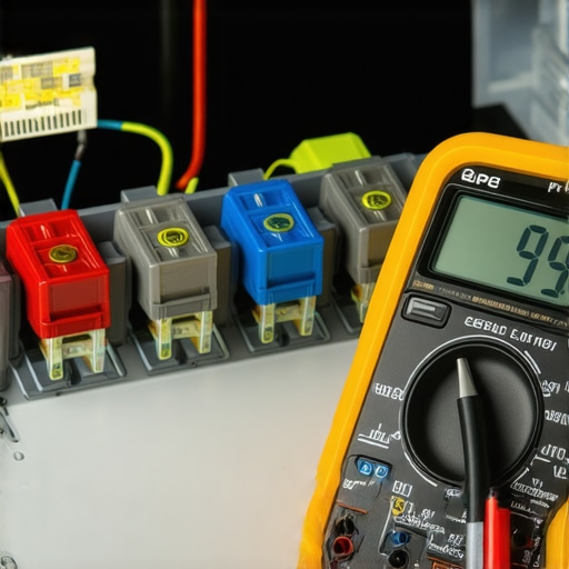 Technician using a digital multimeter to diagnose refrigerator fuse issue