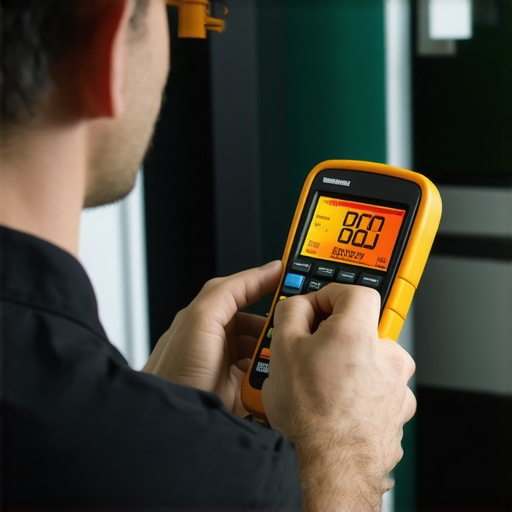 Technician inspecting appliances with multimeter and infrared camera