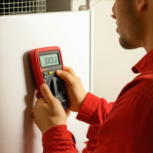 A technician Using a multimeter to test a refrigerator's defrost heater