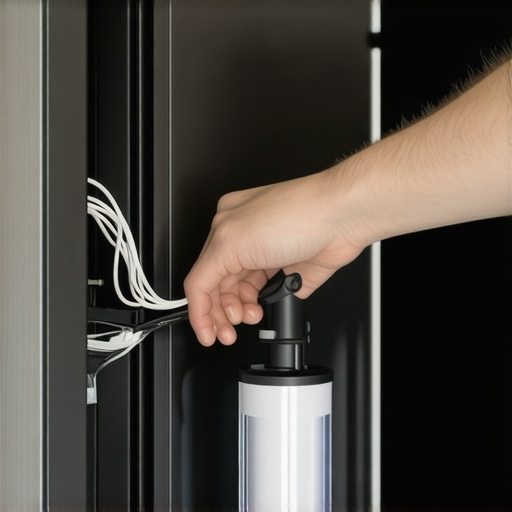 Person disconnecting water filter sensor wires inside a refrigerator