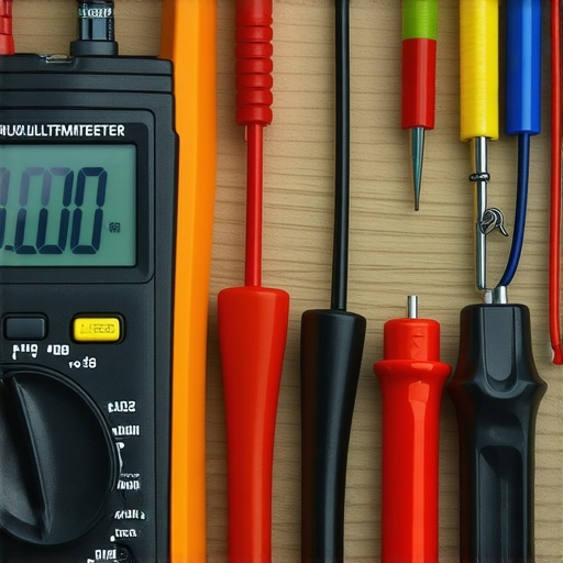 A person testing appliance wiring with a multimeter in a workshop.