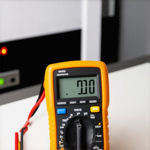 A person measuring an appliance component with a digital multimeter, demonstrating home diagnostics.