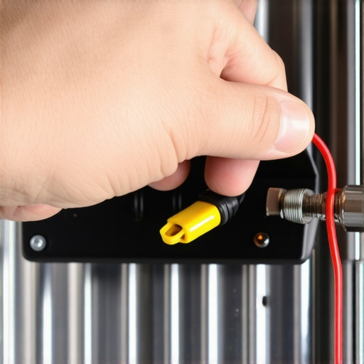 Person connecting jumper wire across oven door switch for testing