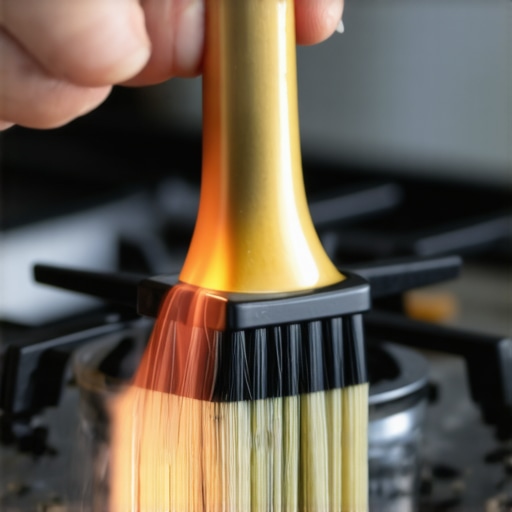 Person cleaning a gas stove igniter with a brush