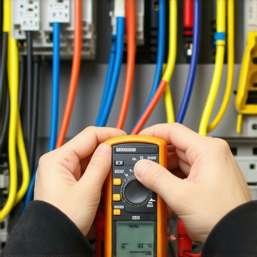 Technician testing appliance wiring with a multimeter during repair