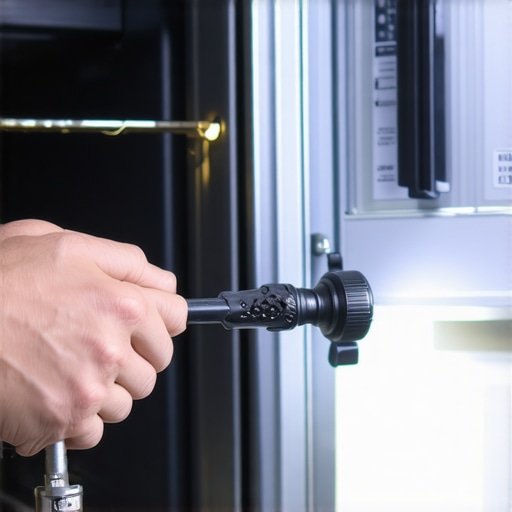 Technician using screwdriver to unlock oven door with internal latch visible