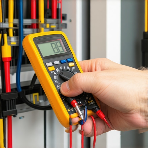 Technician testing appliance with a multimeter for maintenance