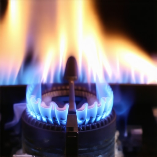 A well-lit gas stove with a blue flame showing correct combustion.