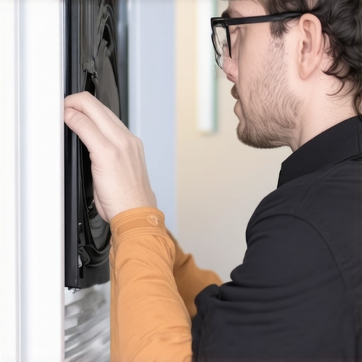 Refrigerator Compressor and Fan Inspection Technician inspecting refrigerator's condenser fan and compressor components for troubleshooting noise.