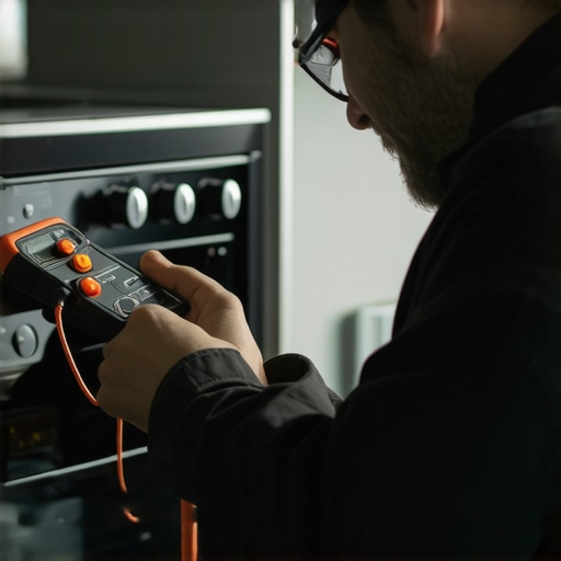Testing Oven Control Board with Multimeter Technician using a multimeter to diagnose oven control board in a home garage setting