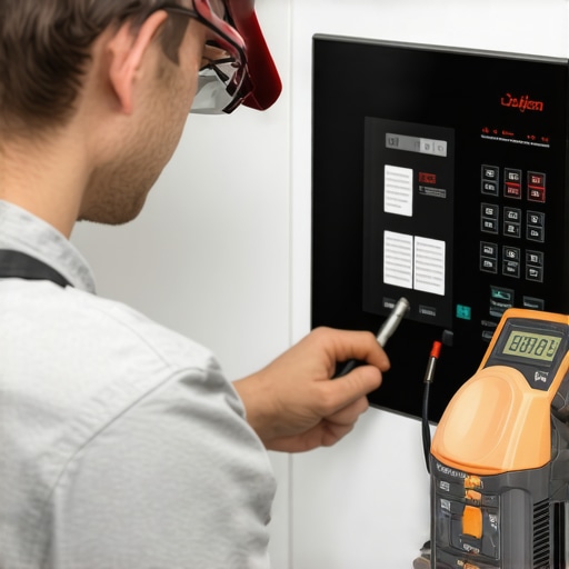 Technician examining a control board with a multimeter during oven repair